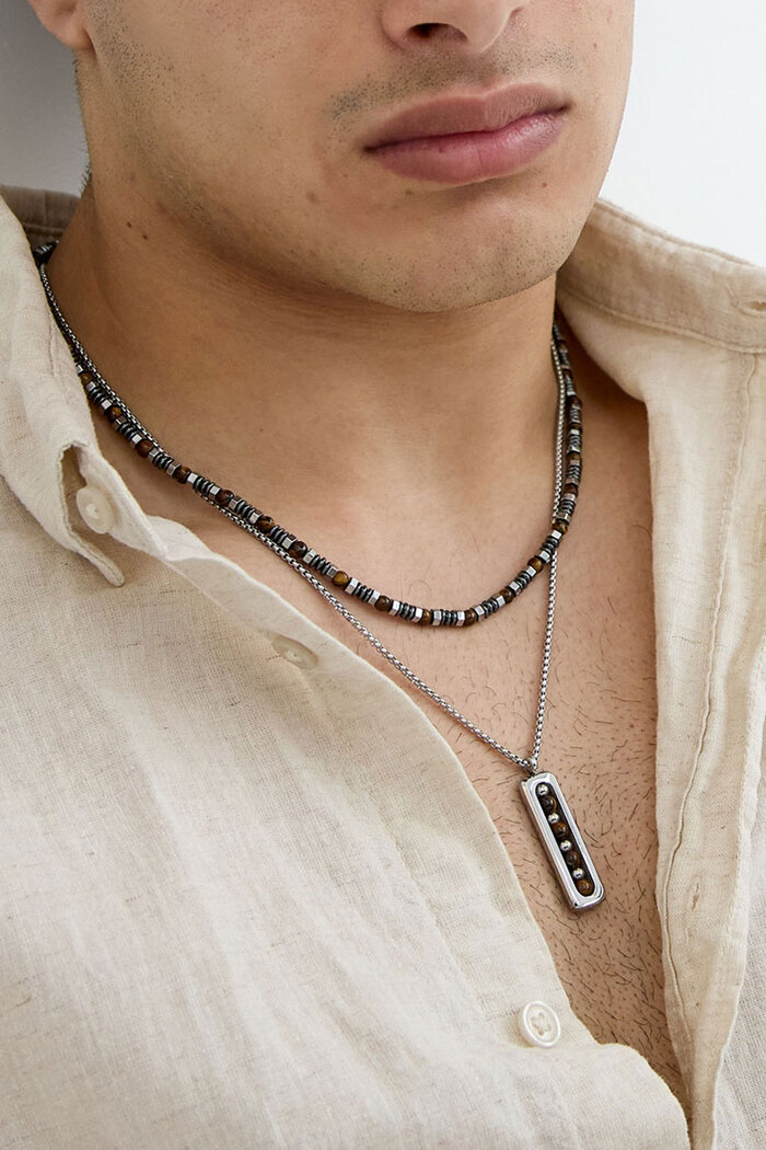 Men's necklace with charms and beads - brown  Picture3